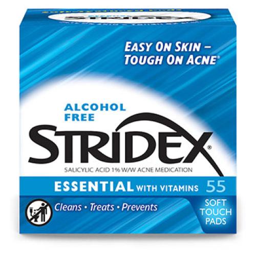 تحتوي فوط Stridex Essential لمقاومة حب الشباب (1% حمض الساليسيليك) 